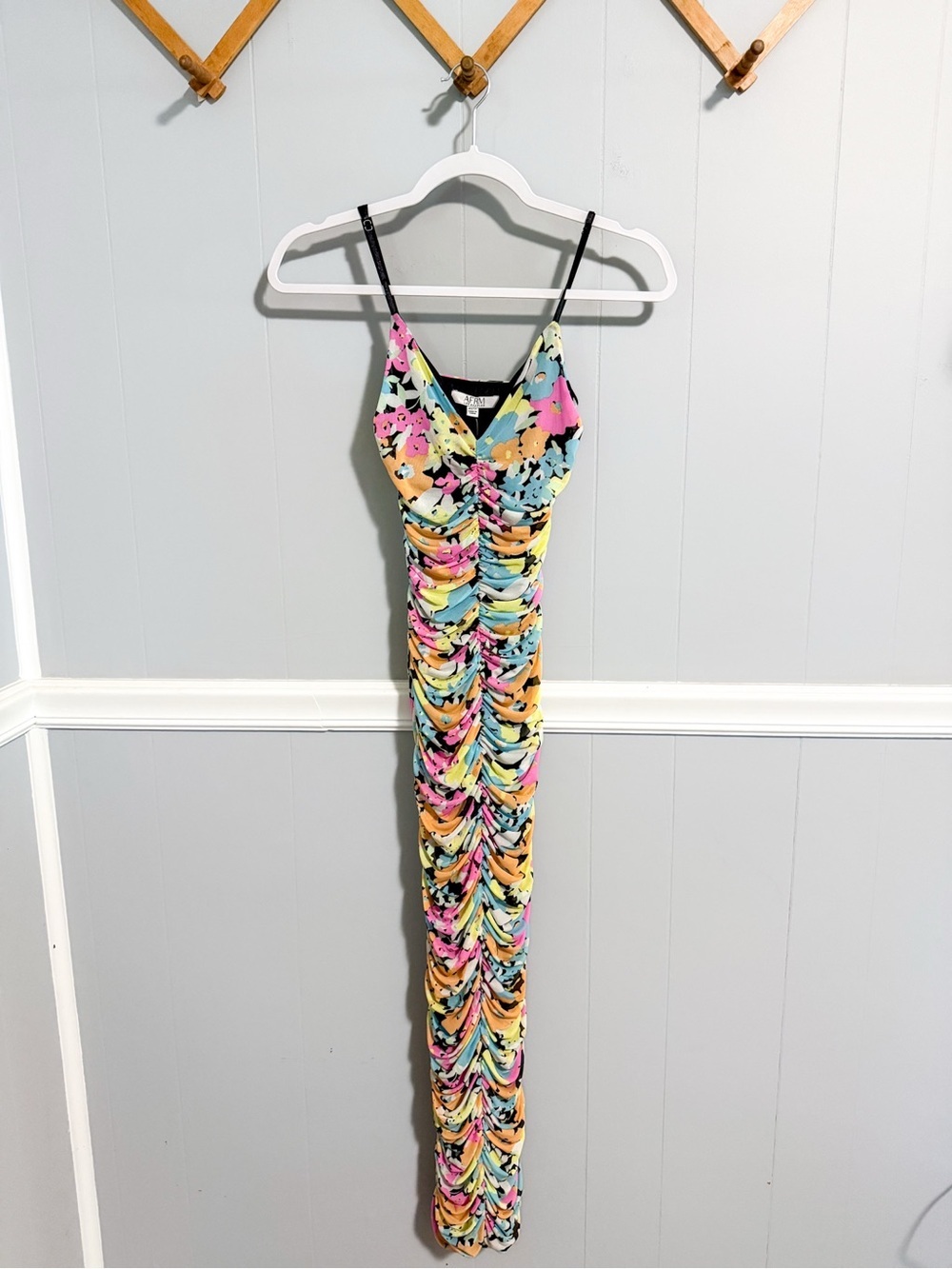 nwt AFRM Aloisa Ruched Mesh Midi Slip Dress
